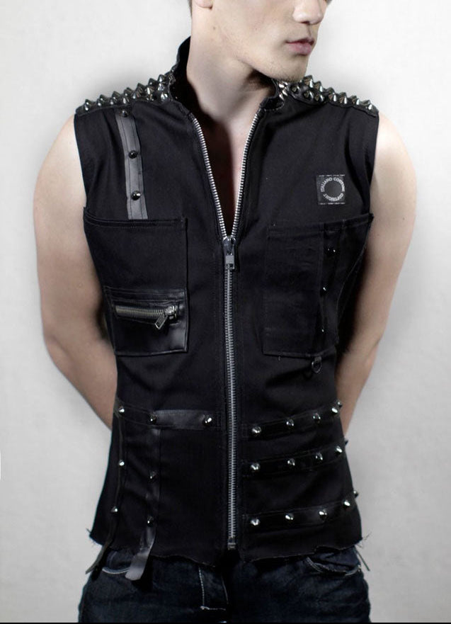 Black Denim Studded Vest