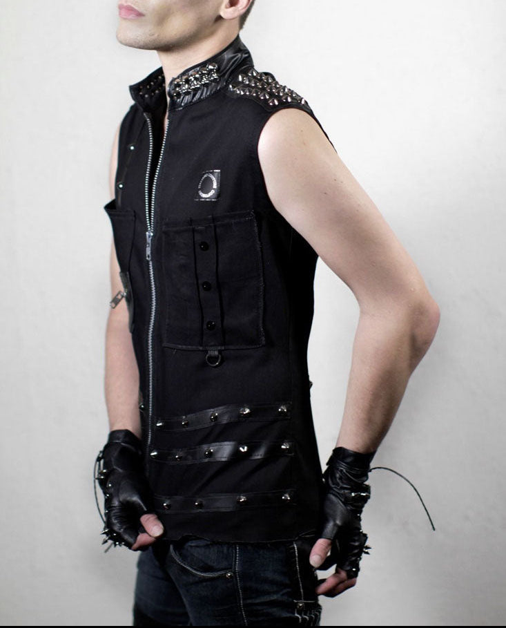 Black Denim Studded Vest
