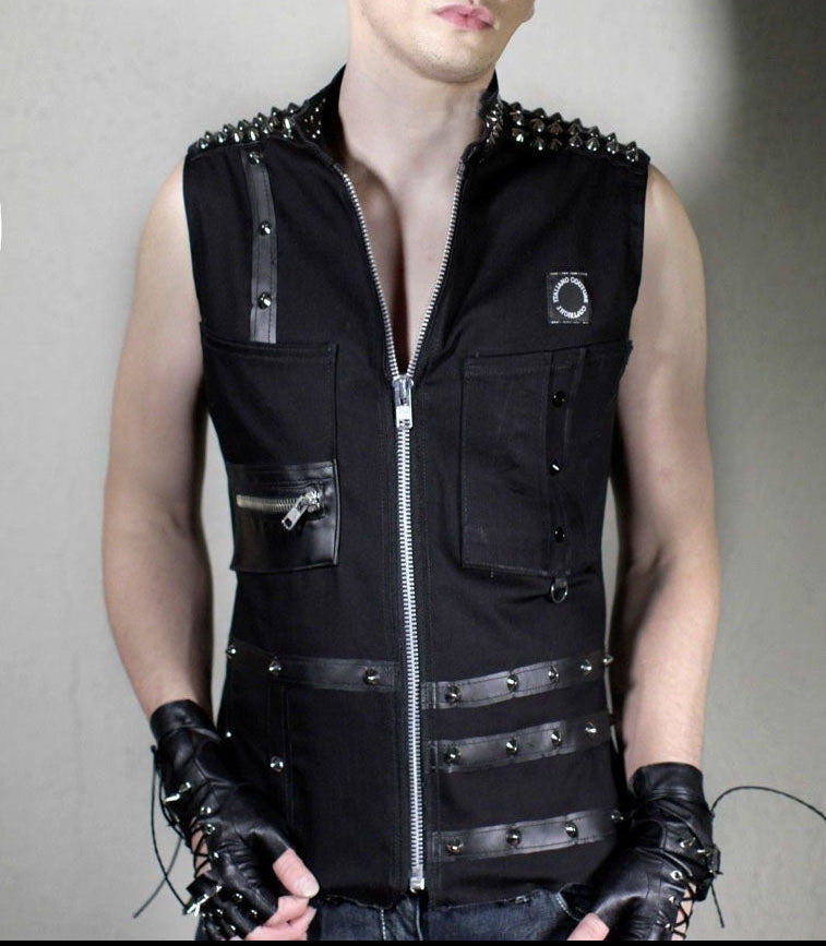 Black Denim Studded Vest