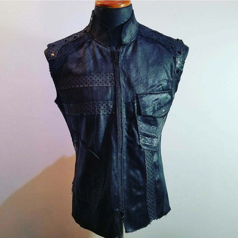 Post Apocalyptic Waxed Black Denim Vest
