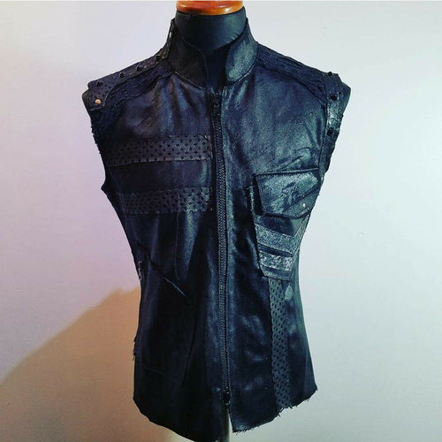 Post Apocalyptic Waxed Black Denim Vest