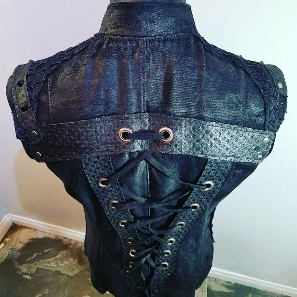 Post Apocalyptic Waxed Black Denim Vest