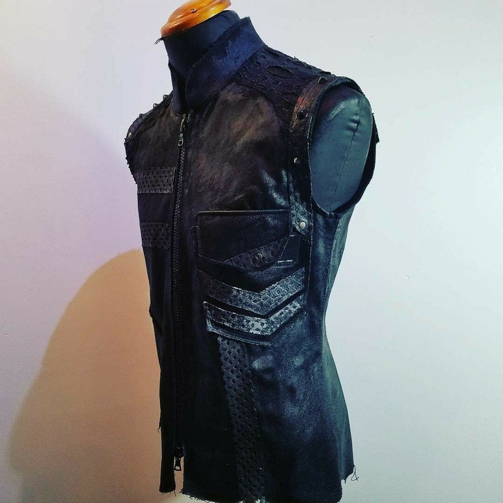 Post Apocalyptic Waxed Black Denim Vest